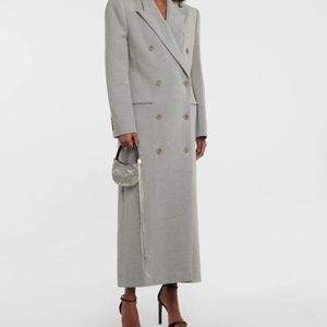 Magda Butrym Cotton Blend Double Breasted Long Coat In Grey